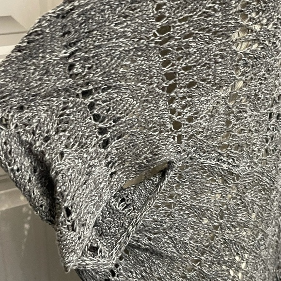 True Craft Long Crochet Open Front Duster Sweater in gray; Small - Picture 13 of 14